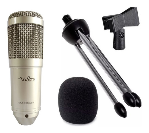 Microfone Condensador Bm-800 Waver + Tripé + Cabo Usb Silver