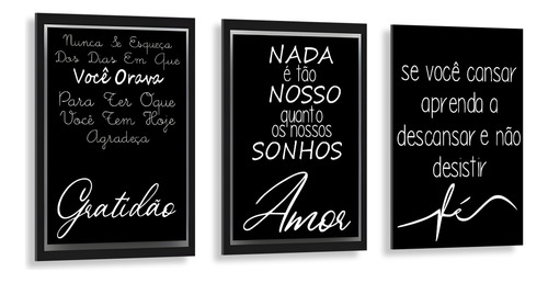 Quadros Decorativos Frase Gratidão Amor Fé Para Quarto Sala