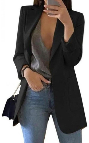 Mujer Oficina Blazer Blazer Sólido Solapa Manga Larga