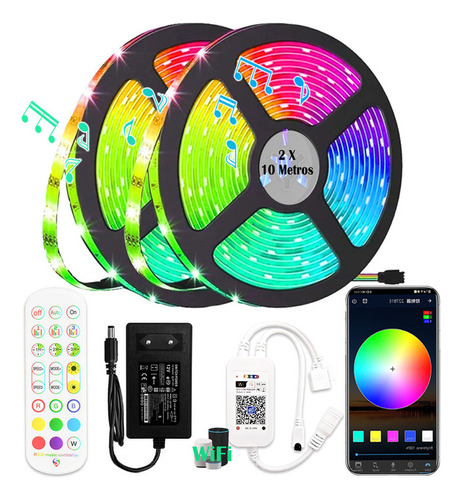 Kit Fita Led 5050 Rgb Colorida 12v Wifi 20m De Controle+font