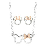 Set Collar Dije Y Aretes Disney Pareja Mickey Minnie Mouse