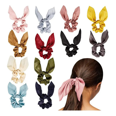 12 Colores Arco Satén Elásticas Pelo Scrunchies,mujeres Niña