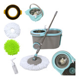 Balde Esfregao Spin Mop Cesto 360 Inox 2 Refis Algodao Cor Cinza