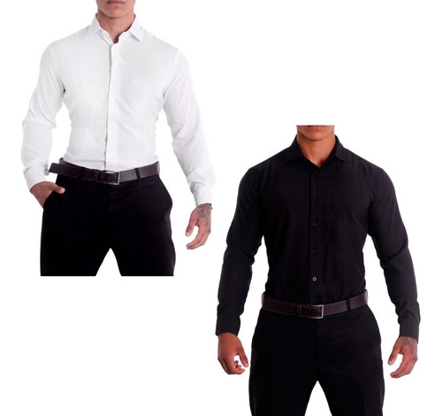 Kit Com 2 Camisa Social Slim Fit Manga Longa Luxo Premium