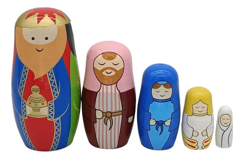 Muñeco De Madera Matryoshka Reyes Nacimiento 5 Capas Navidad