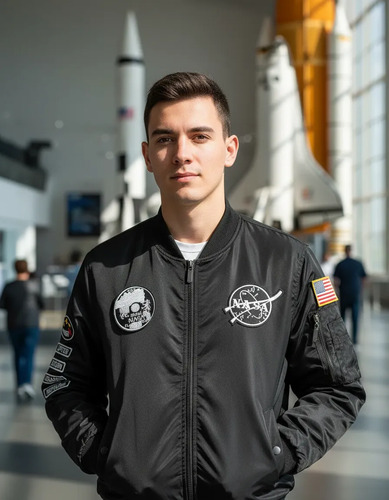 Chamarras Bomber Con Cremallera Y Emblema Bordado De La Nasa