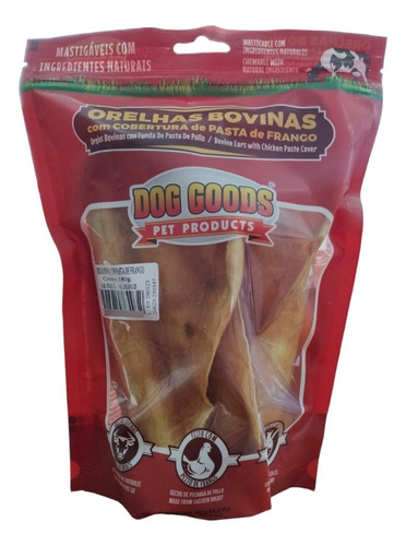 5 Orelha Bovina C/ Cobertura Pasta De Frango Dog Goods 180g Cor Amarelo