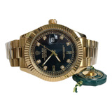 Reloj Date Just Dorado Negro Cuarzo Segundero Barrido  