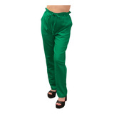 Pantalon Mujer Verde Lino Recto Flojo Fresco Casual Premium