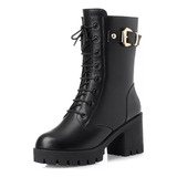 Botas Martin Impermeables Con Plataforma Para Mujer, Negro