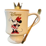 Tazon Mug Disney Con Tapa De Corona + Cuchara Minnie Mickey 