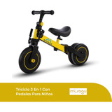 Triciclo 3 En 1 Con Pedales Para Niños, Bici De Equilibro Color Amarillo