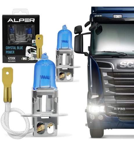 Par De Lâmpadas Alper Crystal Blue Power 4200k P/ Caminhão