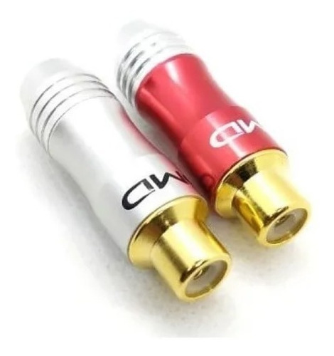 Kit 2 Plug Conector Rca Fêmea Dmd Alumínio Vermelho E Branco