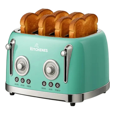 Tostador Eléctrico Retro Kitchenes, Para 4 Rebanadas, 6 Niveles de Tostado, con Bandeja para Migas, Color Verde Menta, Estilo Vintage Para Cocina Moderna | Envío gratis