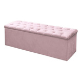 Recamier Baú Mirage Para Cama Queen 160cm Suede Rosa Bebe