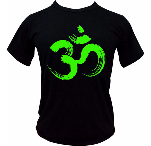 Camiseta Meditação Símbolos Yoga 100% Algodão Cor Luz Negra