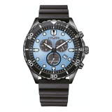 Reloj Citizen At256718l Hombre Eco Drive Cronógrafo Malla Negro Bisel Negro Fondo Celeste