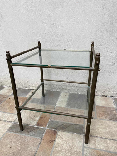 Mesa Bronce Y Vidrio Antigua Ratona