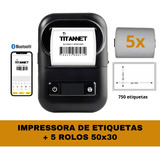 Mini Impressora Bluetooth + 5 Rolos Etiqueta Adesiva 58x30