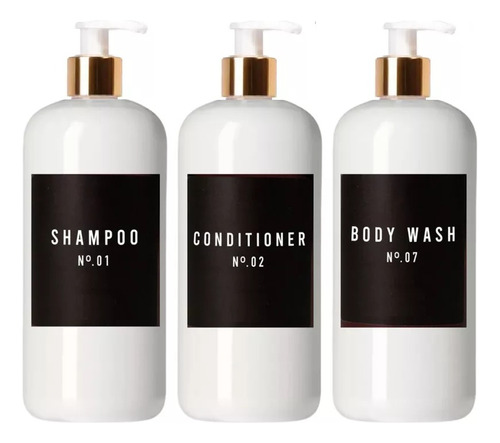 Kit 3 Dispensadores Blanco Oro Plastico,jabon,shampo 500ml