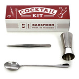 Set Cocteleria Herramientas Barman Kit Jigger Pinza Cuchara