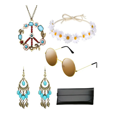 Accesorios Fiesta Hippie: Gafas, Collar Paz, Diadema, Aretes | MercadoLibre