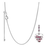 Collar Pandora Plata + Dije Charm Corazón + Kit De Regalo