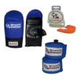 Kit Guantines + Bucal Simple + Vendas 3,5 Mts Par Sparring 