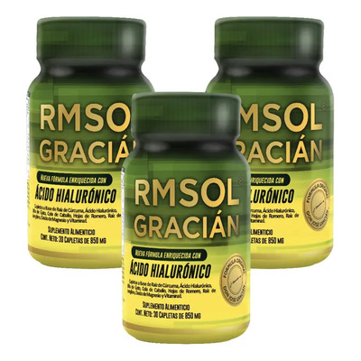 RMSOL 3 Pack Suplemento En Tabletas Rmsol Gracian Premium Ácido Hialurónico En Botella De 850mg 30 capletas Rinde 90 días | Envío gratis
