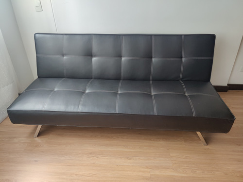 Sofa Cama Plegable En Cuero Negro