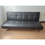 Sofa Cama Plegable En Cuero Negro