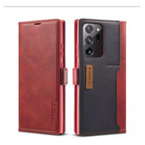 Samsung S22 Ultra // Carcasa Flip Cuero Red Interior Tpu