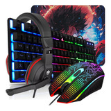 Kit Gamer Teclado Semi Mecân Headset Mouse 3600dpi Pad Speed