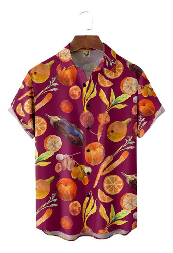 Ss Camisa Hawaiana Unisex De Verduras Y Frutas, Camisa De