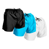 Kit 3 Short Bermuda Moda Praia Tactel Liso Masculino 