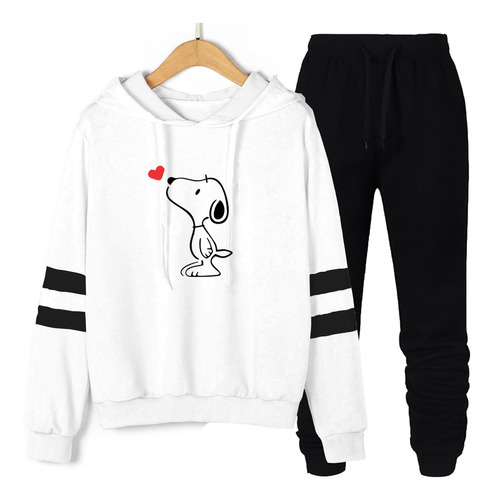 Conjunto Moletom Feminino De Listras Snoopy Desenho F-07