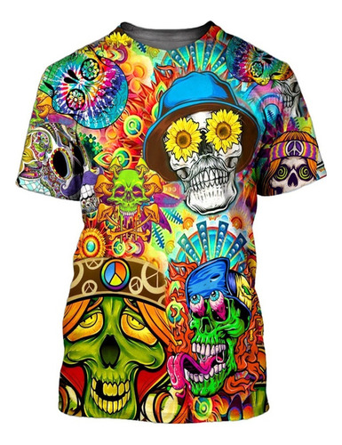 Sz Men Camiseta Colorida Impresa En 3d Con Calavera Hippie