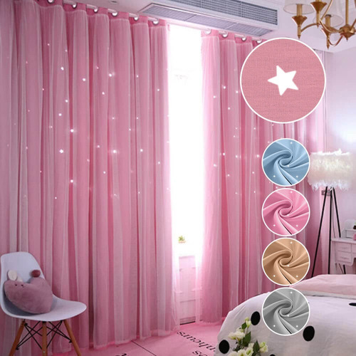 Cortinas Blackout 2 Panel Para Niños 275x160cm Con Estrellas