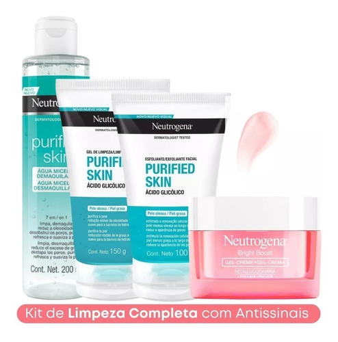 Kit Facial Neutrogena Pele Oleosa Limpeza + Gel Antissinais