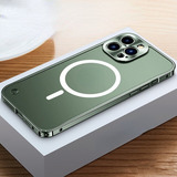 Funda De Carga Magnética Con Bisel Metálico Para iPhone Color Verde Oscuro 13 Pro