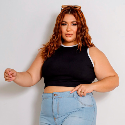 Regatinha Básica Nadador Plus Size Blusinha Canelada Cropped