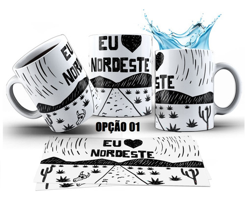 Caneca 325ml Xilogravura Eu Amo Nordeste Nordestino Oxente