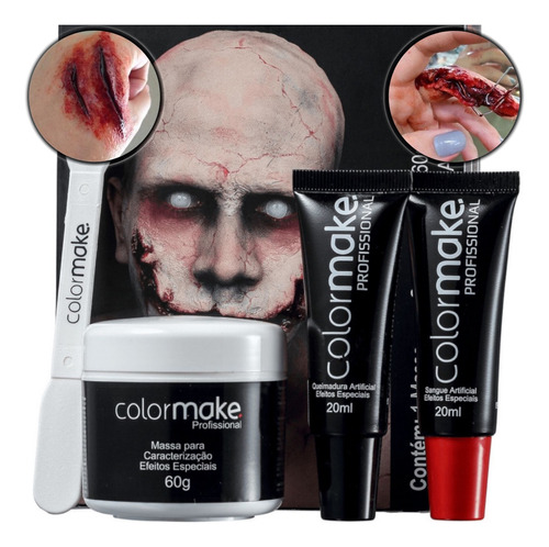 Kit Maquiagem Halloween Sangue Falso Assustadora Ferida 