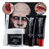 Kit Maquiagem Halloween Sangue Falso Assustadora Ferida 