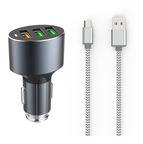 Cargador Carro Led X Puertos +cable Usb Salida 5.1a Metalico