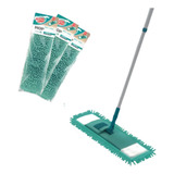 Rodo Esfregão Mop Flat Chenile Microfibra + 3 Refil Extra