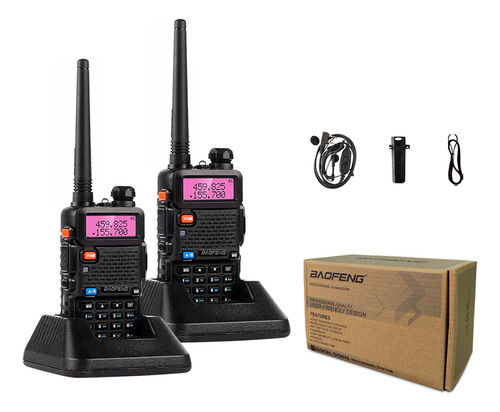 Kit 2 Radio Comunicador Ht Walk Talk Baofeng Dual Band Uv-5r