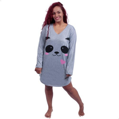 Camisola Feminina Pijama Manga Longa Confortável Inverno