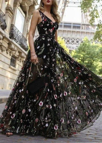 Vestido De Noche Elegante Y Romántico Estampado De Flores